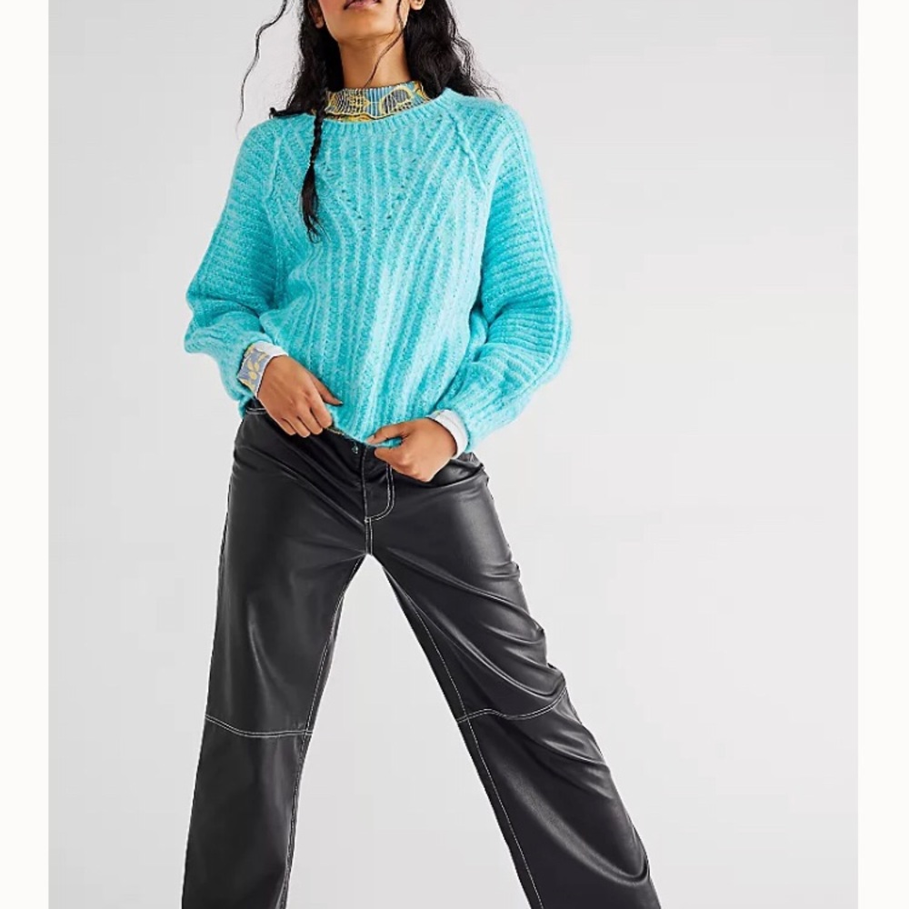 Free People Turquoise Carter Pullover Sweater NWOT